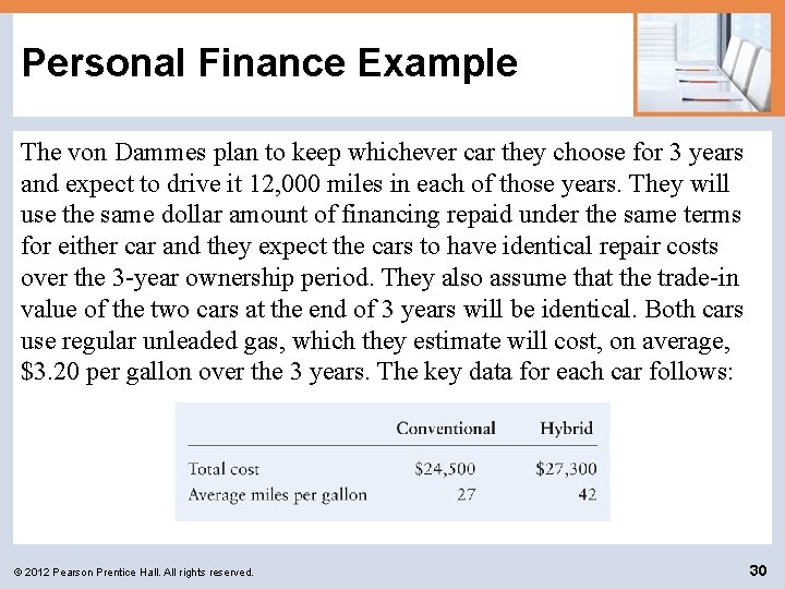 Personal Finance Example The von Dammes plan to keep whichever car they choose for