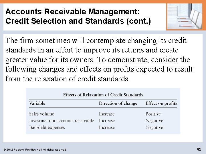 Accounts Receivable Management: Credit Selection and Standards (cont. ) The firm sometimes will contemplate