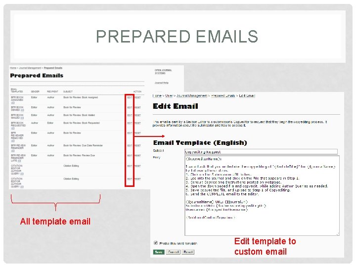 PREPARED EMAILS All template email Edit template to custom email 