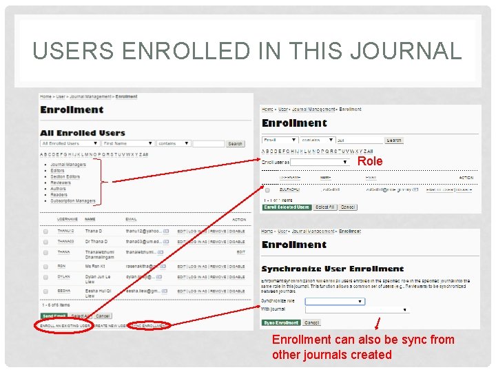 USERS ENROLLED IN THIS JOURNAL Role Enrollment can also be sync from other journals