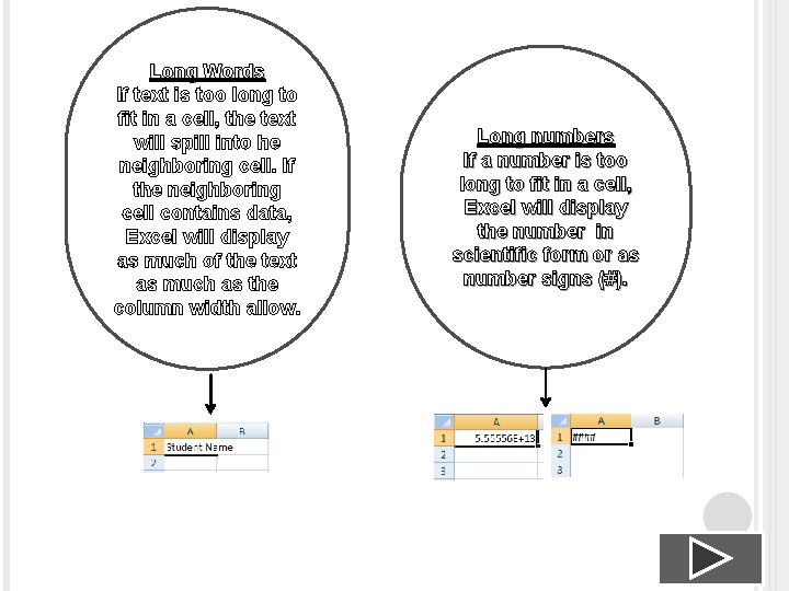 Long Words If text is too long to fit in a cell, the text