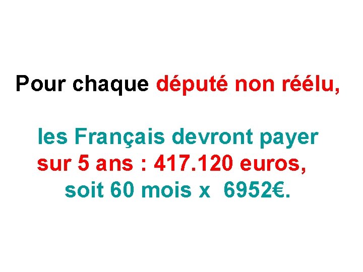 Pour chaque député non réélu, les Français devront payer sur 5 ans : 417.