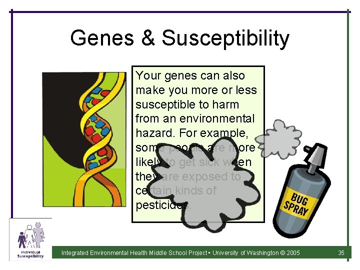 Genes & Susceptibility Your genes can also make you more or less susceptible to