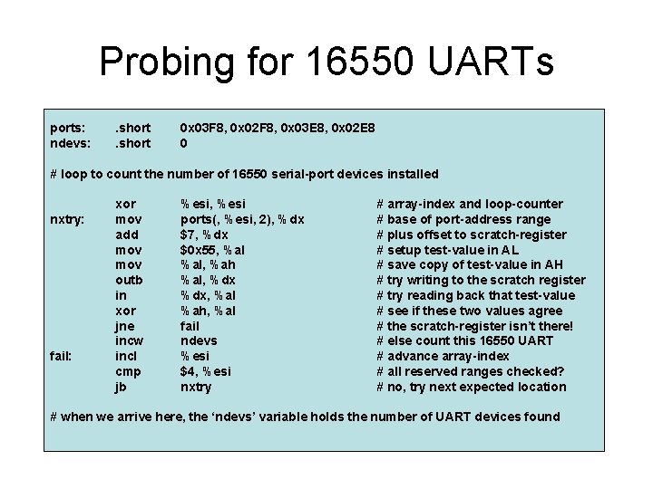 Probing for 16550 UARTs ports: ndevs: . short 0 x 03 F 8, 0