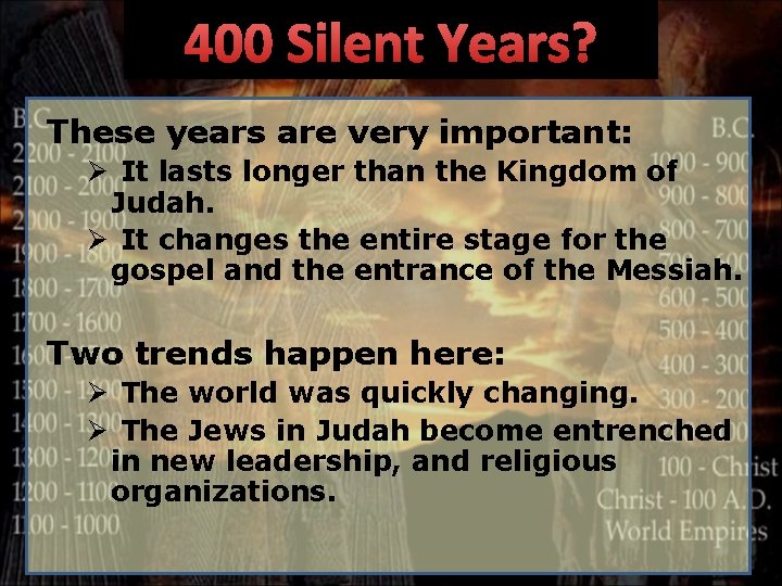 400 Silent Years? These years are very important: Ø It lasts longer than the