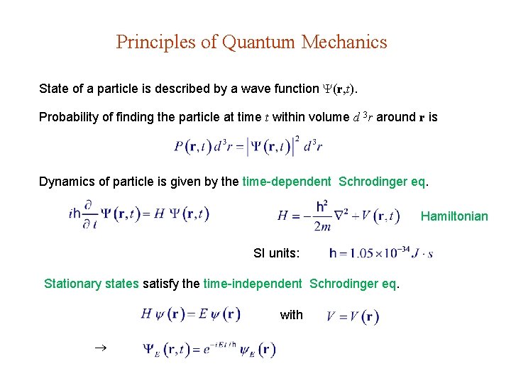 Principles of Quantum Mechanics State of a particle is described by a wave function