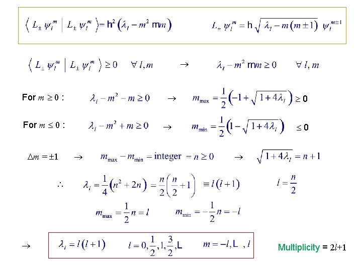  For m 0 : m = 1 0 0 Multiplicity = 2 l+1