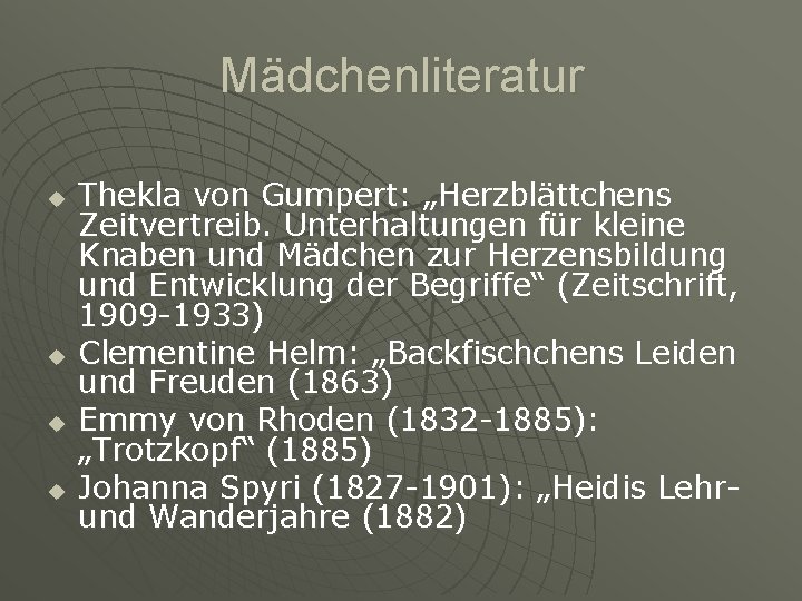 Mädchenliteratur u u Thekla von Gumpert: „Herzblättchens Zeitvertreib. Unterhaltungen für kleine Knaben und Mädchen