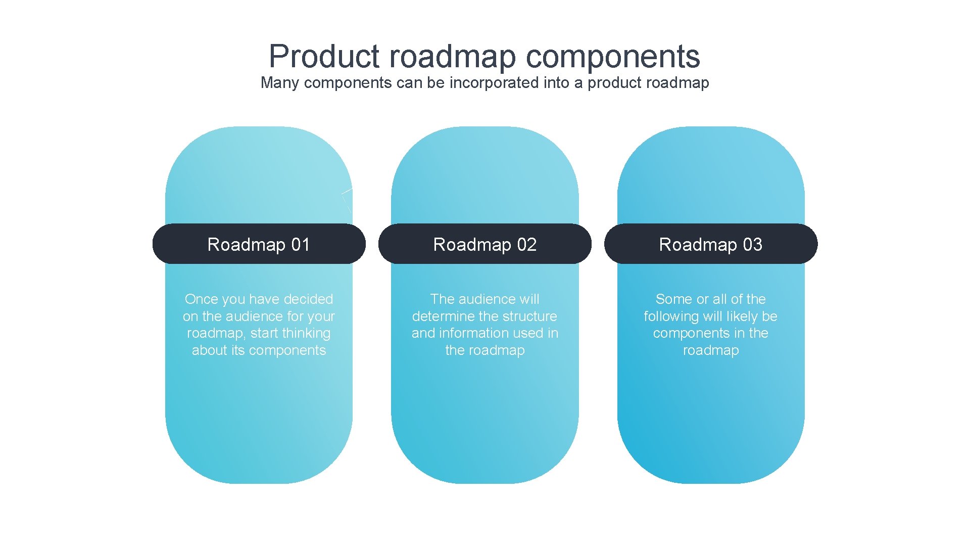 Product roadmap components Many components can be incorporated into a product roadmap Roadmap 01