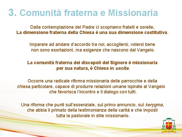 3. Comunità fraterna e Missionaria Dalla contemplazione del Padre ci scopriamo fratelli e sorelle.