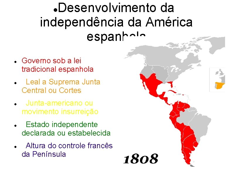 Desenvolvimento da independência da América espanhola Governo sob a lei tradicional espanhola Leal a