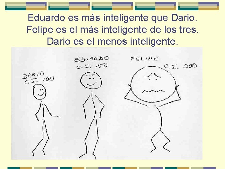 Eduardo es más inteligente que Dario. Felipe es el más inteligente de los tres.