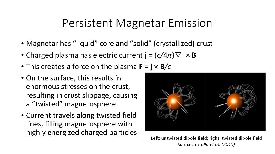 Persistent Magnetar Emission • Magnetar has “liquid” core and “solid” (crystallized) crust • Charged