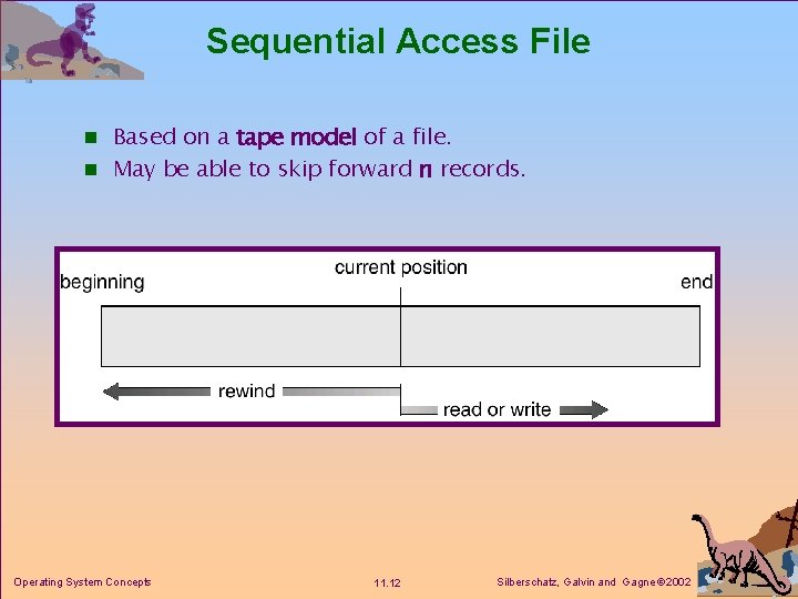 Sequential Access File n Based on a tape model of a file. n May Sequential Access File n Based on a tape model of a file. n May