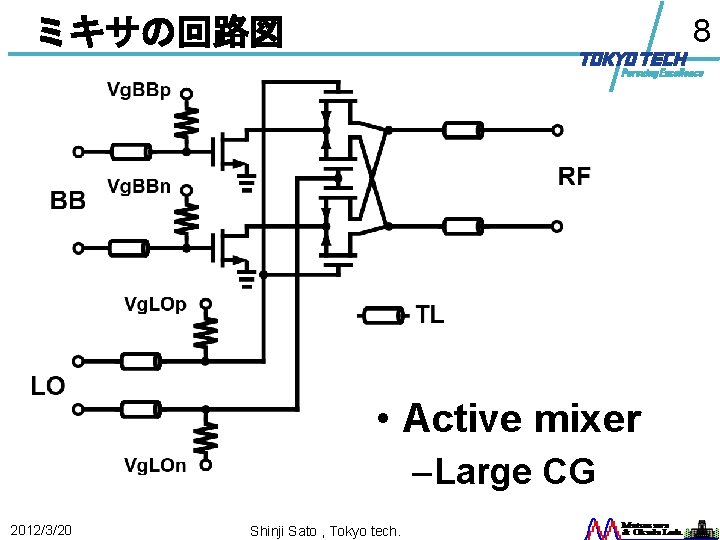 ミキサの回路図 8 • Active mixer – Large CG 2012/3/20 Shinji Sato , Tokyo tech.