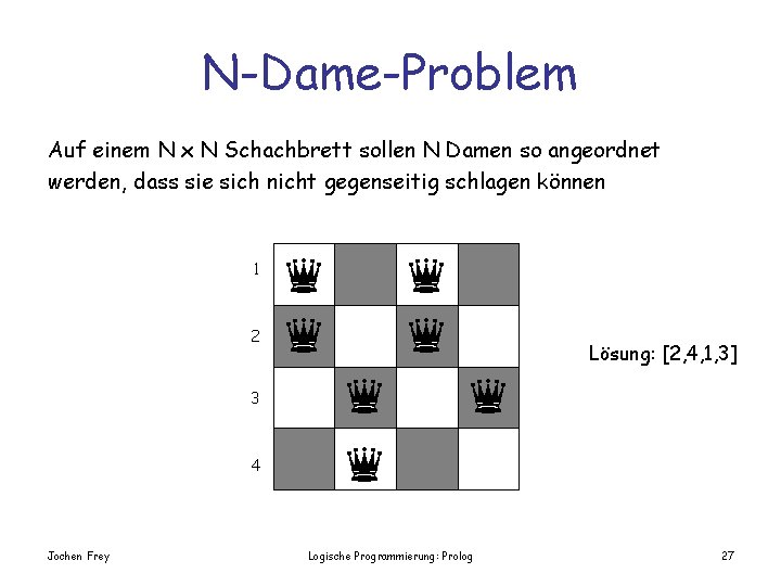 N-Dame-Problem Auf einem N x N Schachbrett sollen N Damen so angeordnet werden, dass