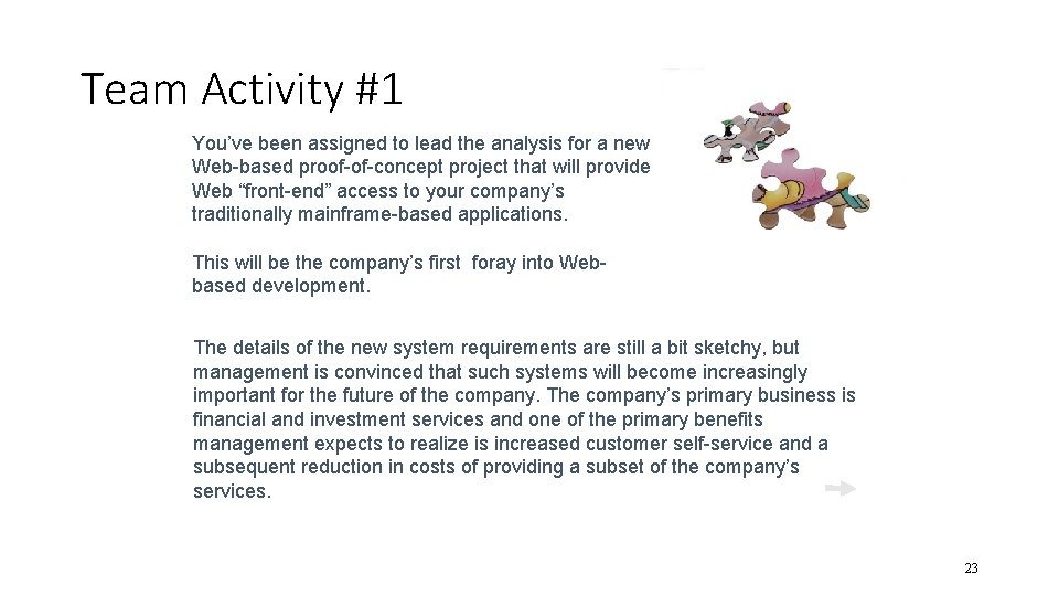 Team Activity #1 You’ve been assigned to lead the analysis for a new Web-based