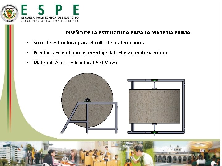 DISEÑO DE LA ESTRUCTURA PARA LA MATERIA PRIMA • Soporte estructural para el rollo