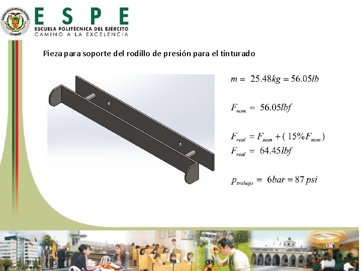 Pieza para soporte del rodillo de presión para el tinturado 