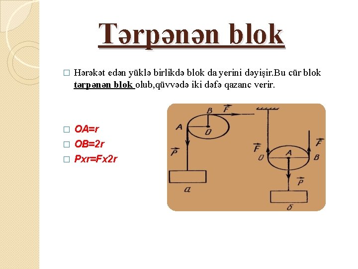 Tərpənən blok � Hərəkət edən yüklə birlikdə blok da yerini dəyişir. Bu cür blok