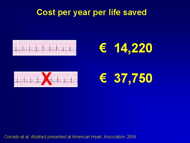 Cost per year per life saved € 14, 220 X € 37, 750 Corrado Cost per year per life saved € 14, 220 X € 37, 750 Corrado