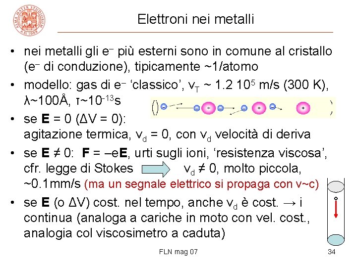 Elettroni nei metalli • nei metalli gli e– più esterni sono in comune al