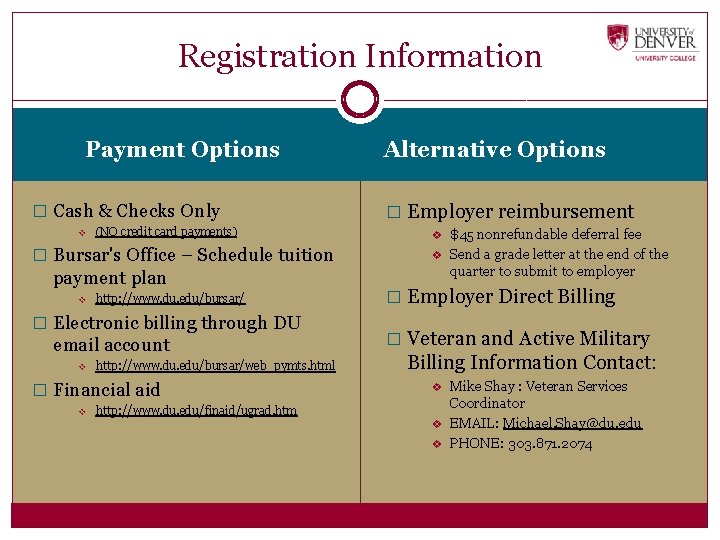 Registration Information Payment Options � Cash & Checks Only v (NO credit card payments)