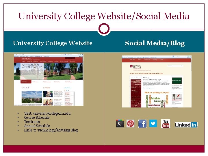 University College Website/Social Media University College Website • • • Visit: universitycollege. du. edu