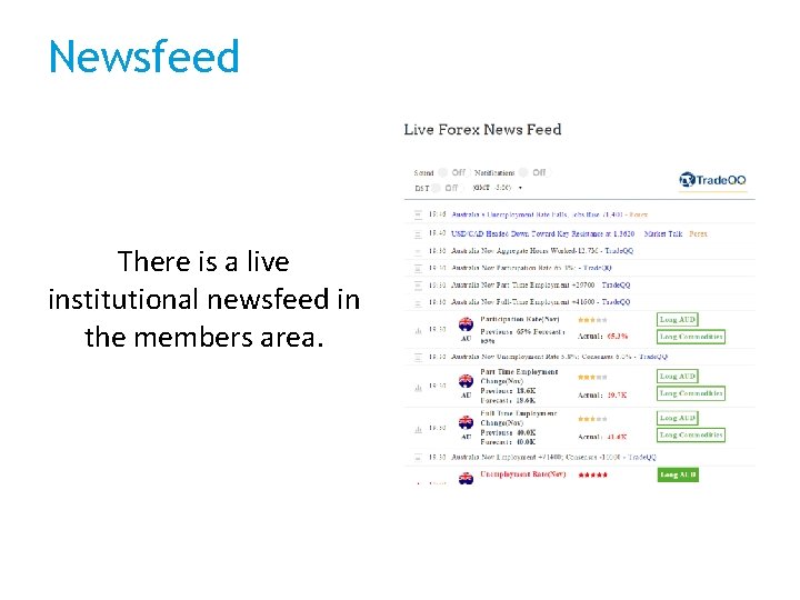 Newsfeed There is a live institutional newsfeed in the members area. 