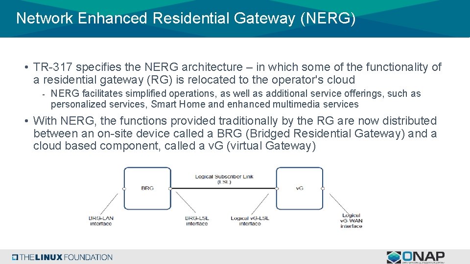 Network Enhanced Residential Gateway (NERG) • TR-317 specifies the NERG architecture – in which Network Enhanced Residential Gateway (NERG) • TR-317 specifies the NERG architecture – in which