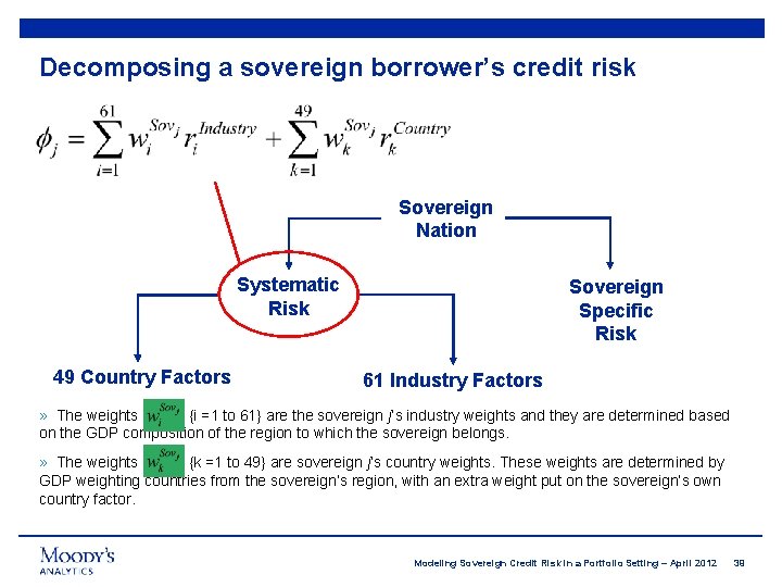 Decomposing a sovereign borrower’s credit risk Sovereign Nation Systematic Risk 49 Country Factors Sovereign
