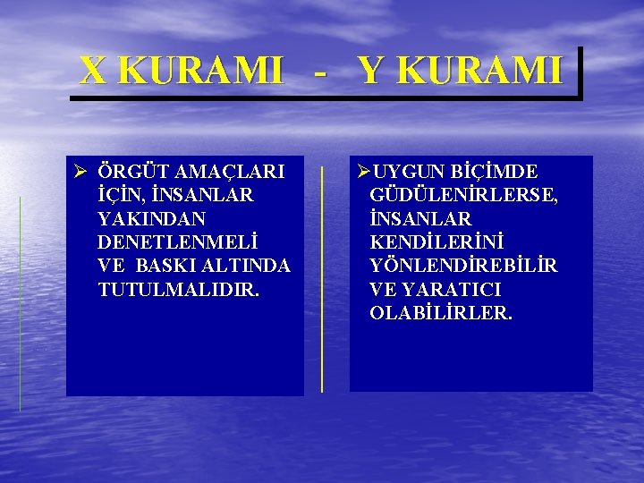 X KURAMI - Y KURAMI Ø ÖRGÜT AMAÇLARI İÇİN, İNSANLAR YAKINDAN DENETLENMELİ VE BASKI