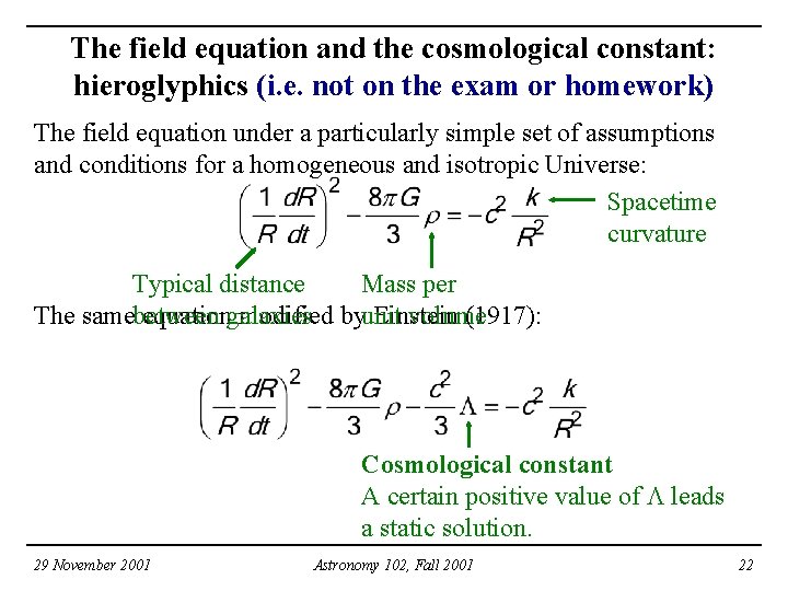 The field equation and the cosmological constant: hieroglyphics (i. e. not on the exam The field equation and the cosmological constant: hieroglyphics (i. e. not on the exam