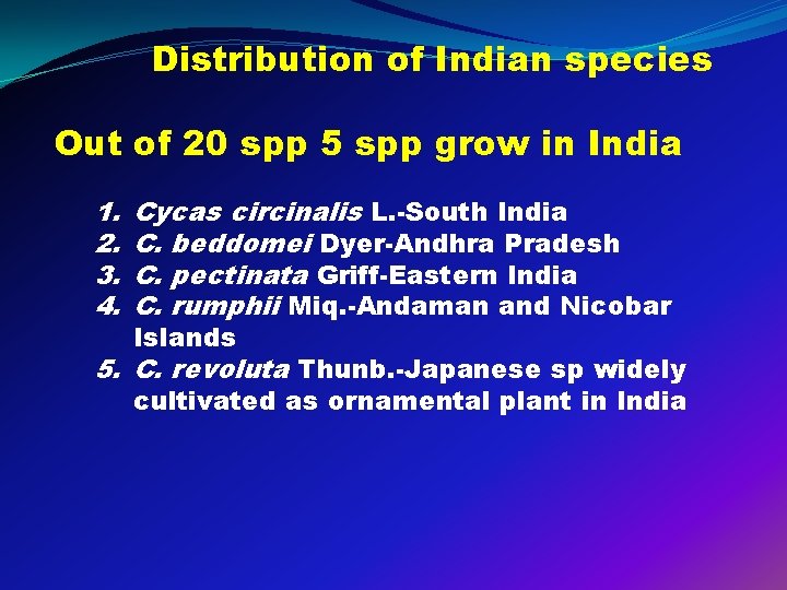 Distribution of Indian species Out of 20 spp 5 spp grow in India 1.