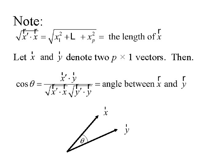 Note: Let denote two p × 1 vectors. Then. 