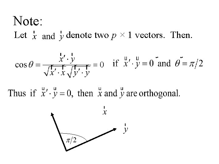 Note: Let denote two p × 1 vectors. Then. 0 