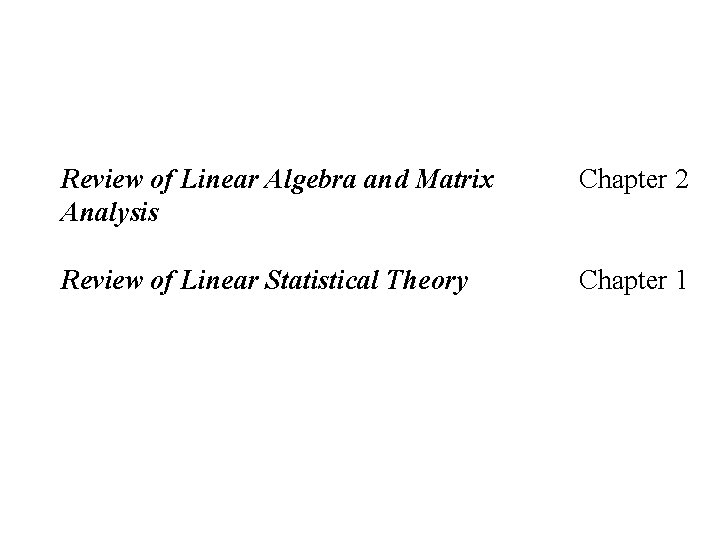 Review of Linear Algebra and Matrix Analysis Chapter 2 Review of Linear Statistical Theory