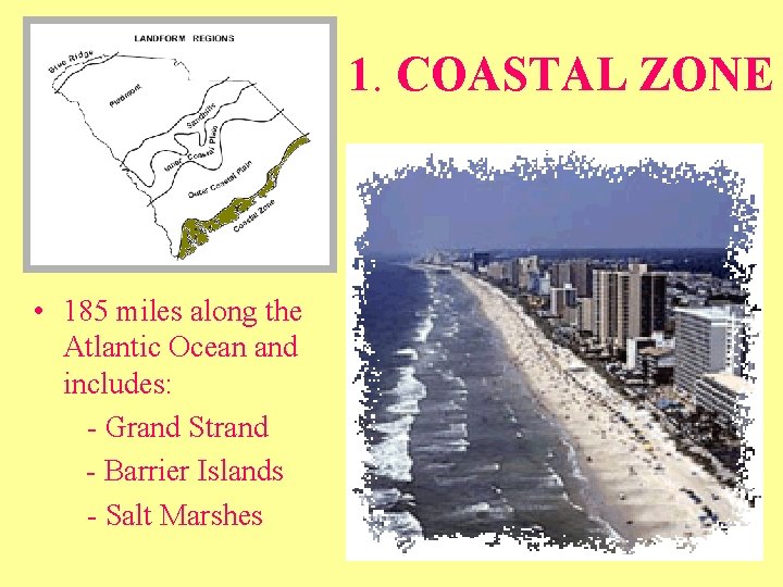  1. COASTAL ZONE • 185 miles along the Atlantic Ocean and includes: -