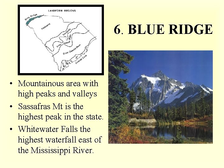  6. BLUE RIDGE • Mountainous area with high peaks and valleys • Sassafras