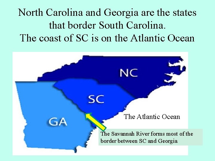 North Carolina and Georgia are the states that border South Carolina. The coast of