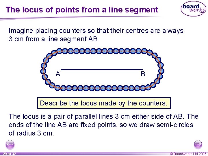 The locus of points from a line segment Imagine placing counters so that their