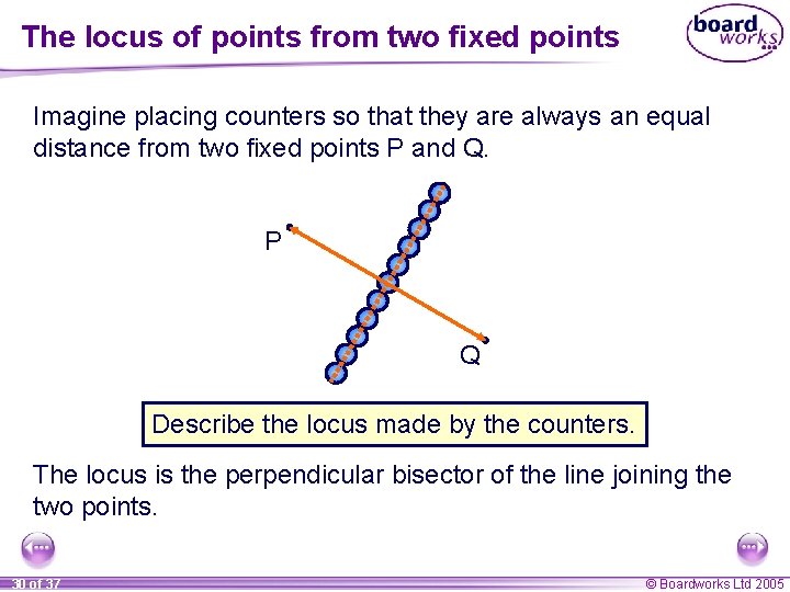 The locus of points from two fixed points Imagine placing counters so that they