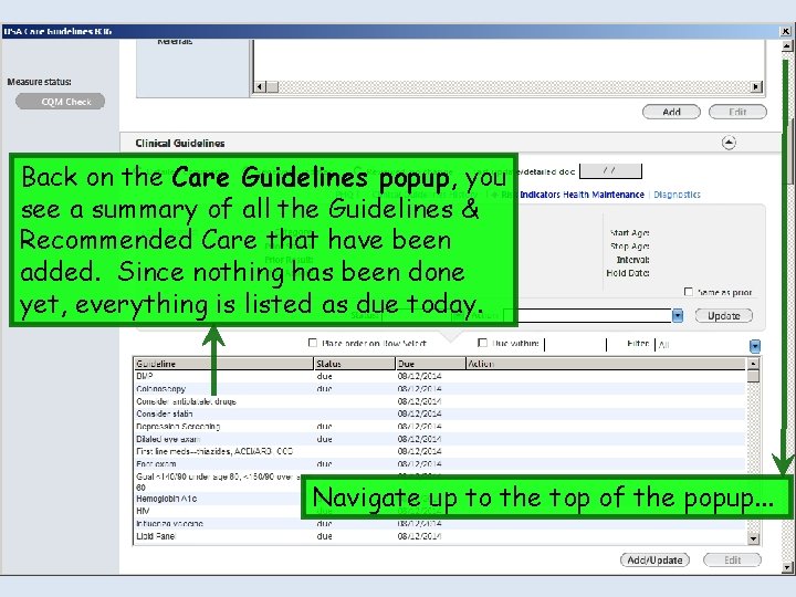 Back on the Care Guidelines popup, you see a summary of all the Guidelines