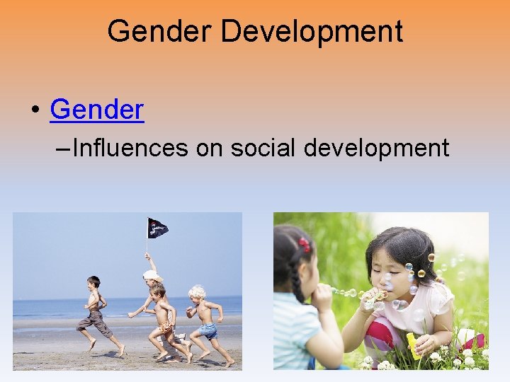 Gender Development • Gender – Influences on social development 