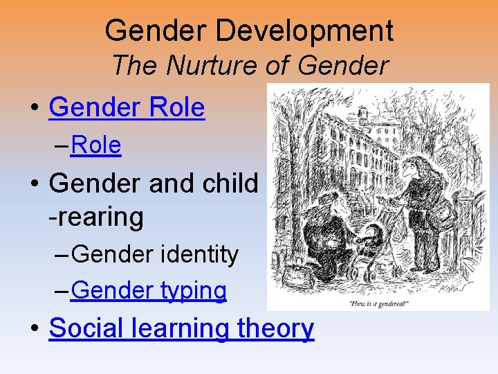 Gender Development The Nurture of Gender • Gender Role – Role • Gender and