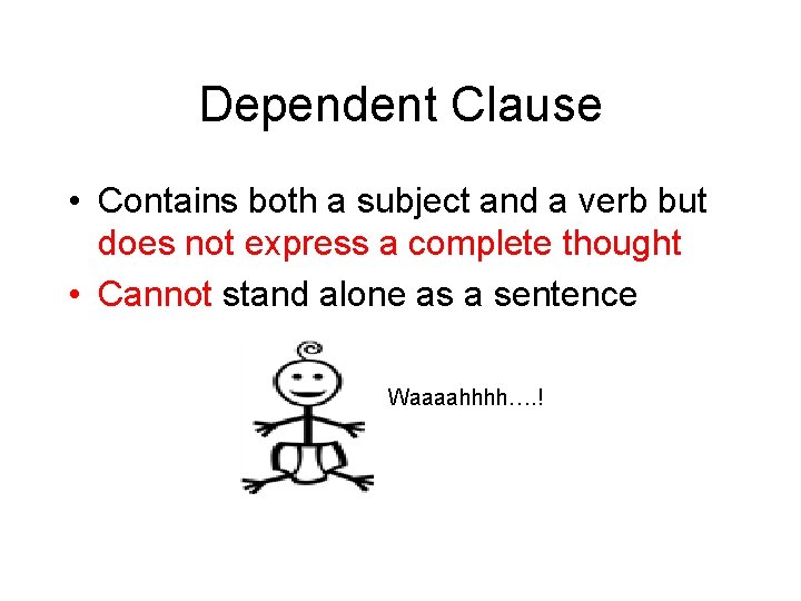 Dependent Clause • Contains both a subject and a verb but does not express