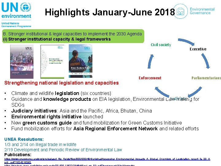 Highlights January-June 2018 B. Stronger institutional & legal capacities to implement the 2030 Agenda