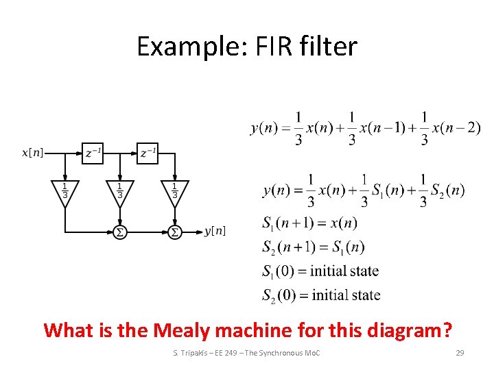 Example: FIR filter What is the Mealy machine for this diagram? S. Tripakis –