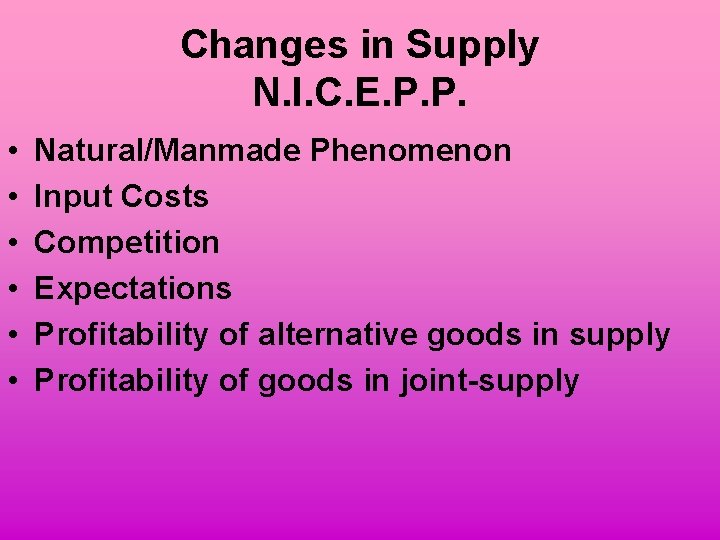 Changes in Supply N. I. C. E. P. P. • • • Natural/Manmade Phenomenon