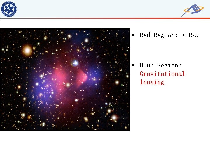  • Red Region: X Ray • Blue Region: Gravitational lensing 